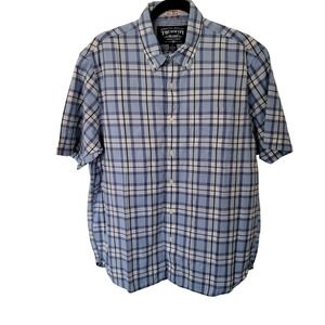 The New Ivy Brand Button Down Shirt Mens L Blue Indian Madras Plaid Short Sleeve